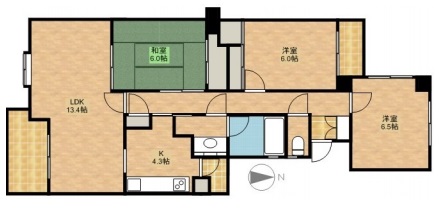 3LDKの間取り図。