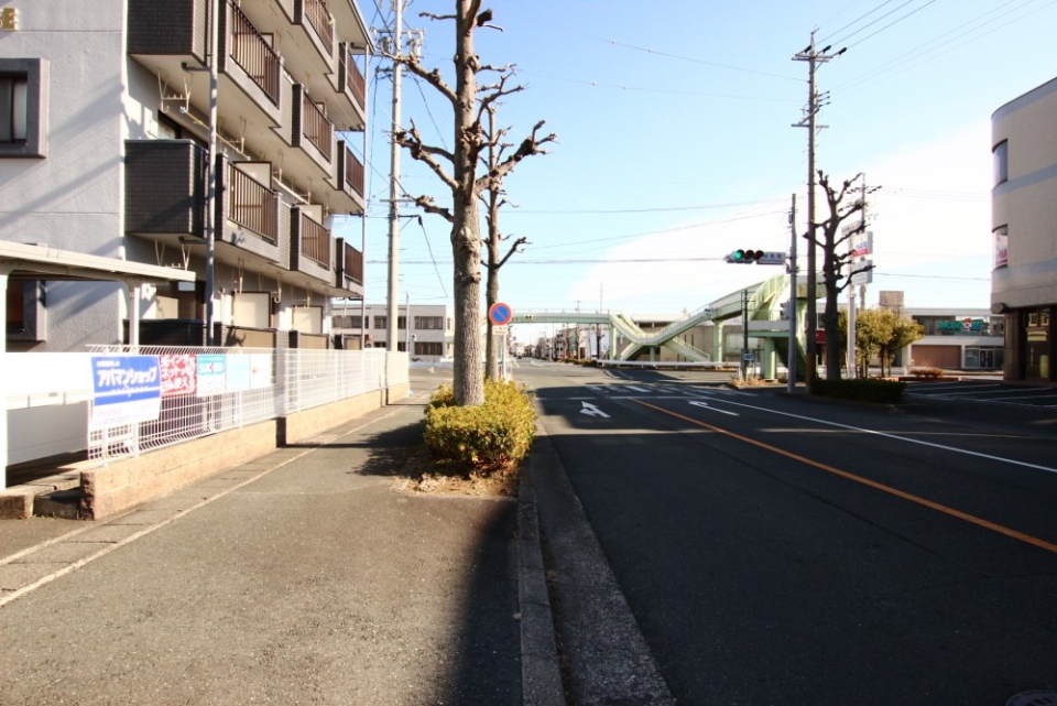 前面道路は道路幅の割に交通量が少ない。