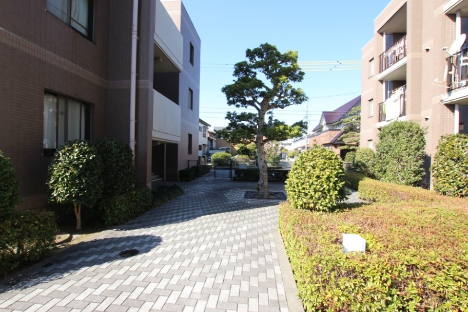 中庭は緑溢れている。植栽の手入れも行きどどいている。