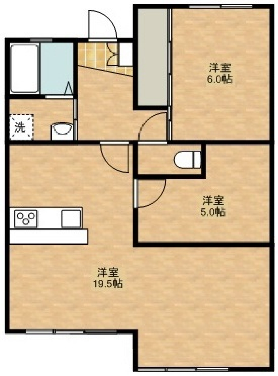 リビングと光で繋がる寝室。の間取り図
