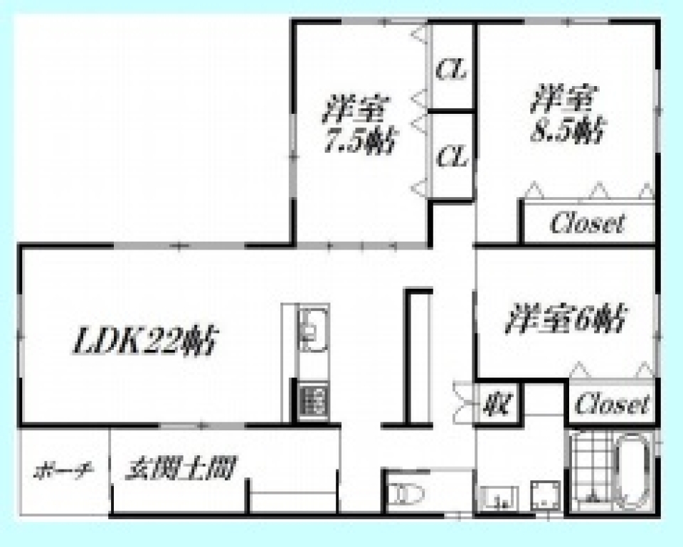 住宅街にある戸建て賃貸の間取り図