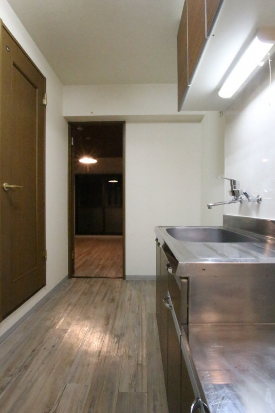 玄関からキッチン、居室空間を見た。