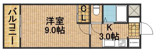 1Kの間取り図。