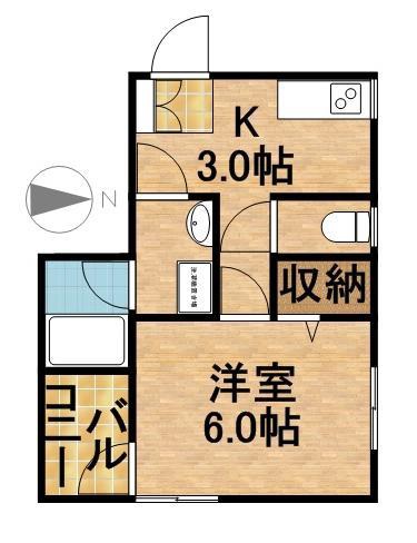 1Kの間取り図。