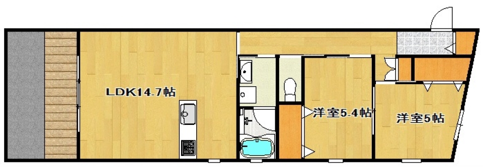 Woodカウンターキッチンの間取り図