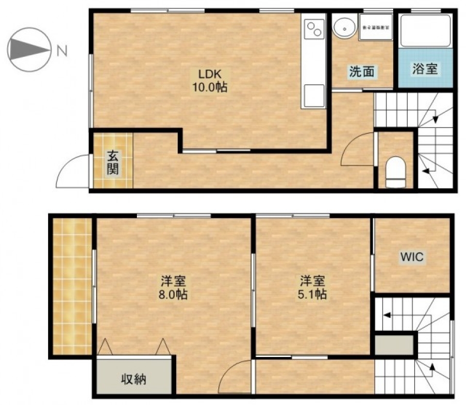 プライベートガーデン付き1戸建風。の間取り図