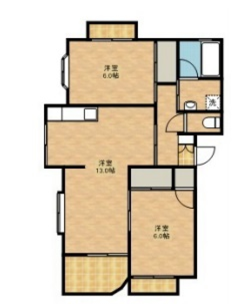 恥ずかしがりキッチンとホワイトウッドフロアと。の間取り図