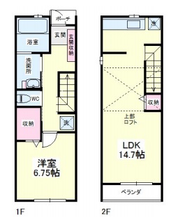 1LDKの間取り図。