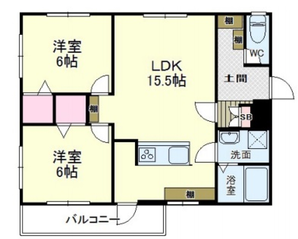 驚きのキッチン対面壁、インパクト大！の間取り図