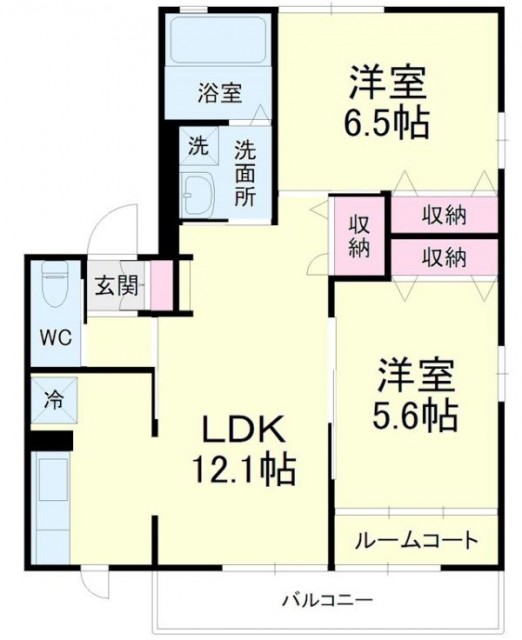 2LDKの間取り図。