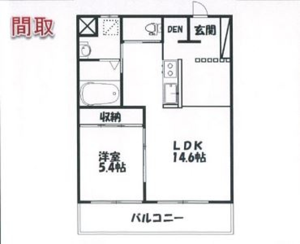 青い空・緑の田畑と薄茶のモザイクタイル。の間取り図