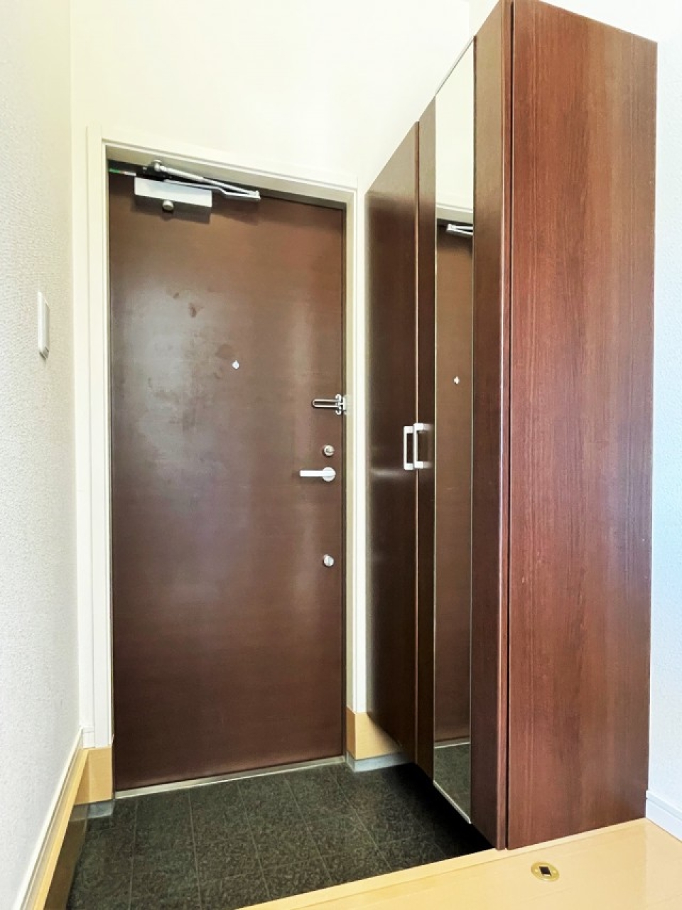 これは嬉しい大きな鏡付きのシューズボックス。