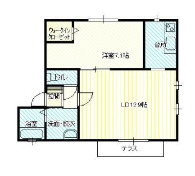 1LDKの間取り図。