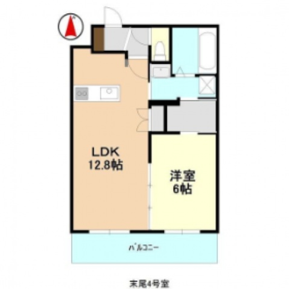 シックな壁紙の1LDKでゆとりある暮らしの間取り図