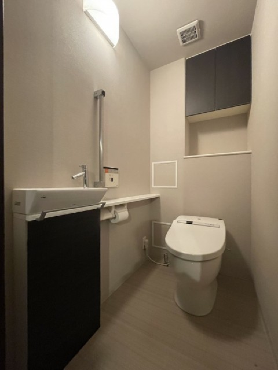 トイレはタンクレスで高級感がある。