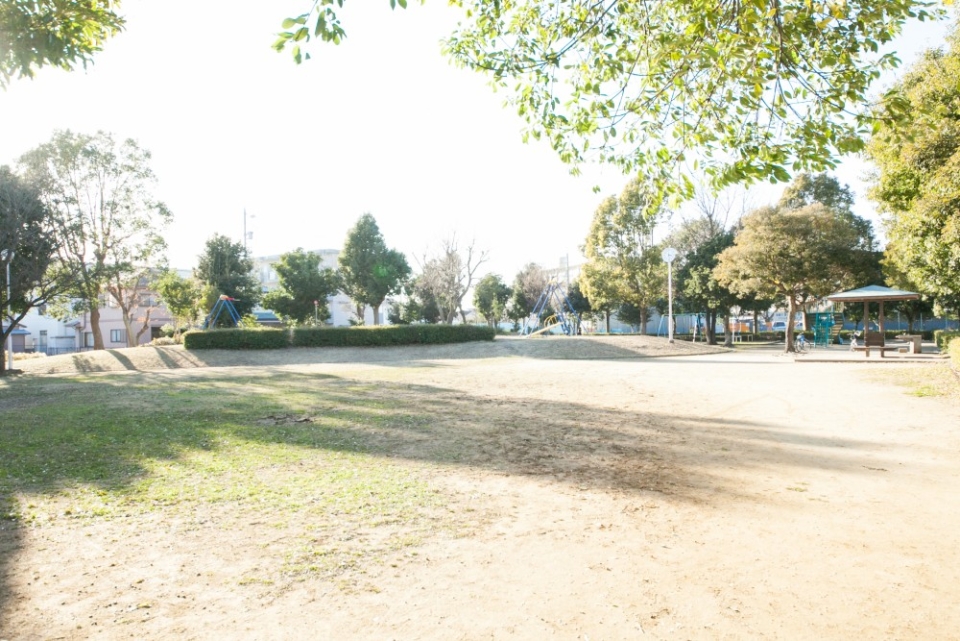 歩いて3分ほどにある、高丘どんぐり公園。大きな広場が素敵。