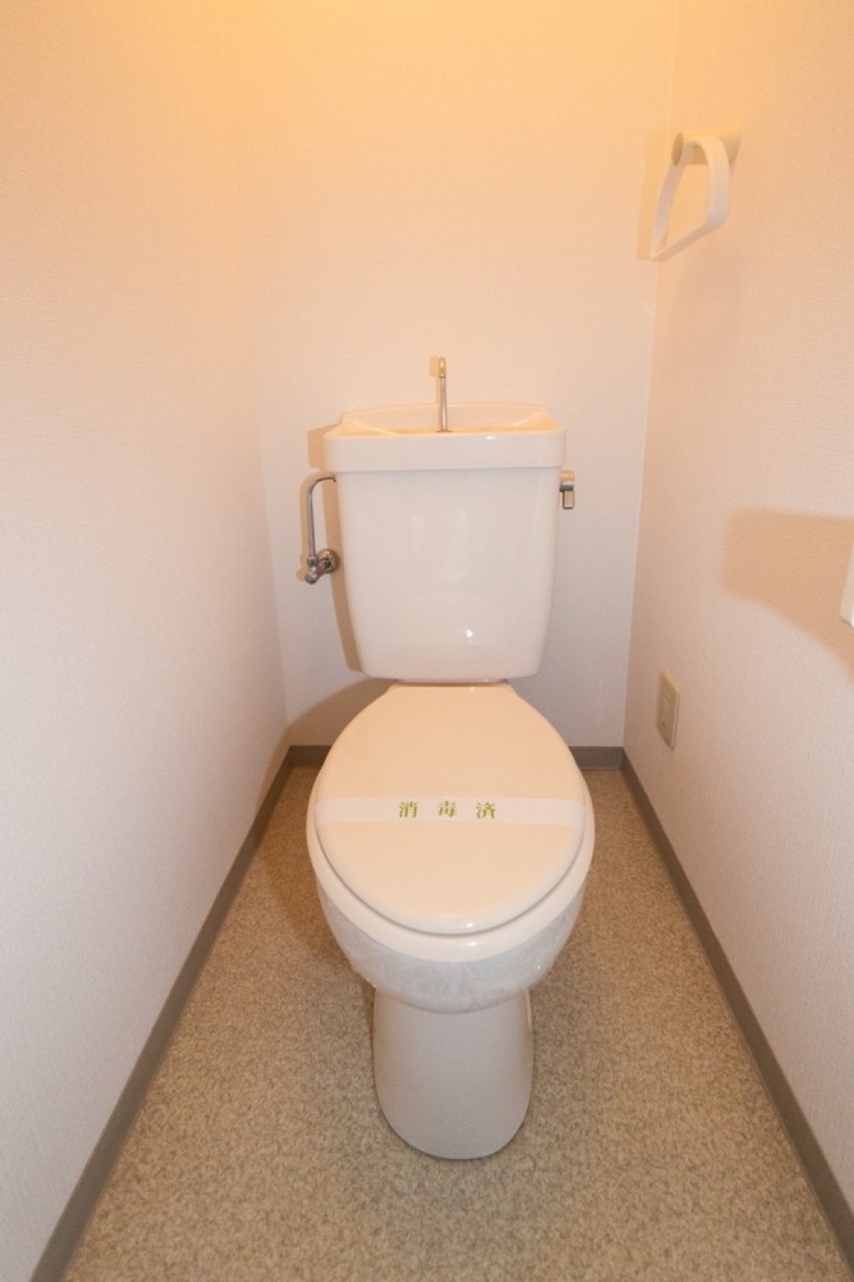 トイレの様子。入口上に収納棚あります。
