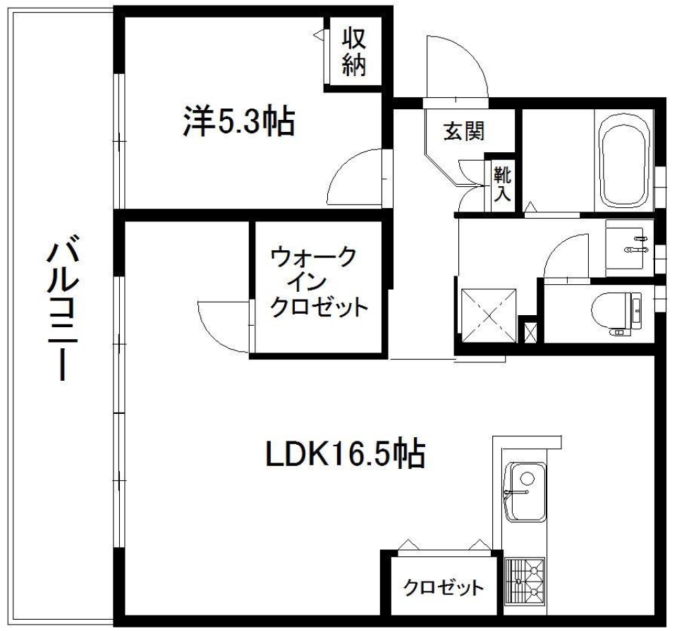 淡黄色のL字リビング。の間取り図