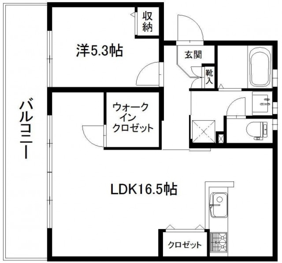 ホワイト煉瓦のL字リビングの間取り図