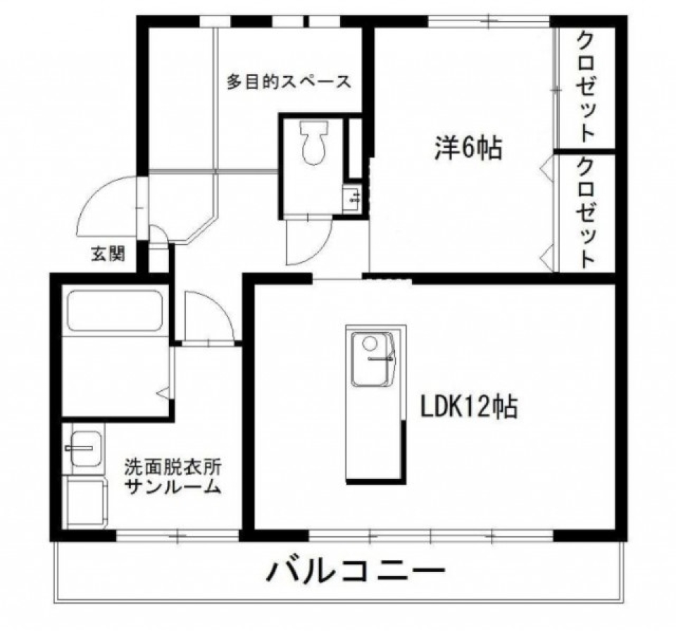 2つのエリアに分ける「白壁」の１SLDKの間取り図
