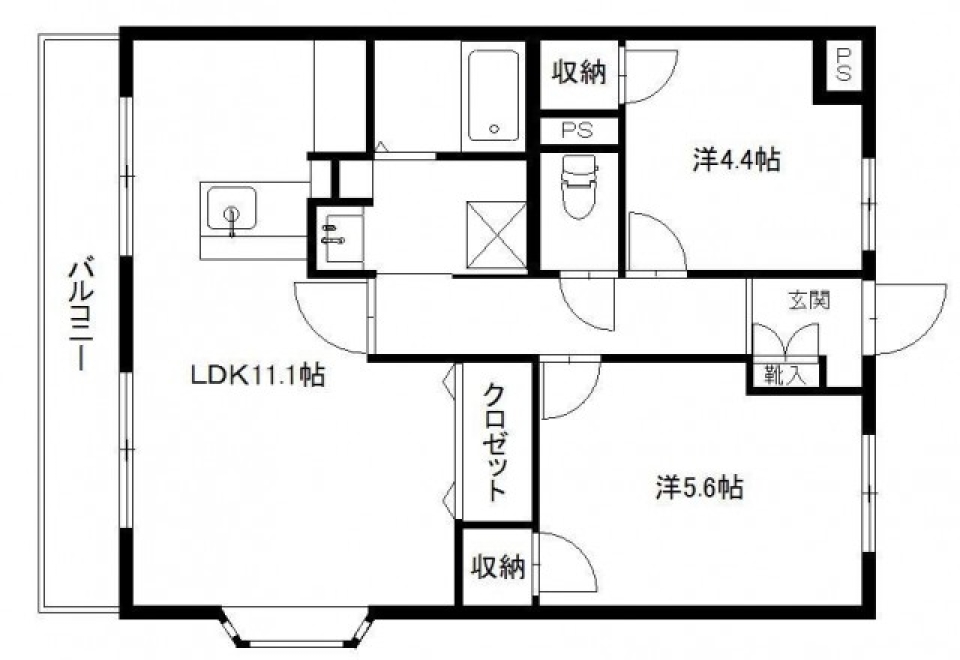 L字に分かれた２つのキッチン。の間取り図