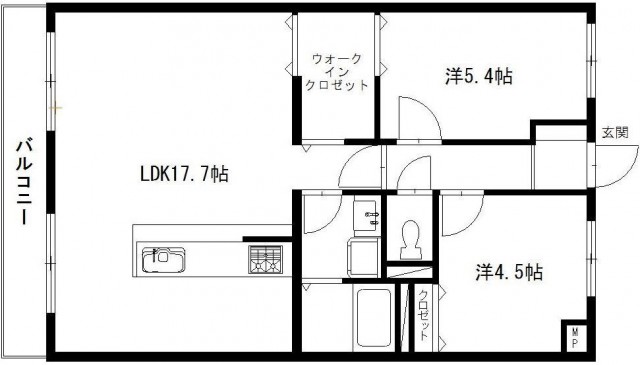2LDKの間取り図。