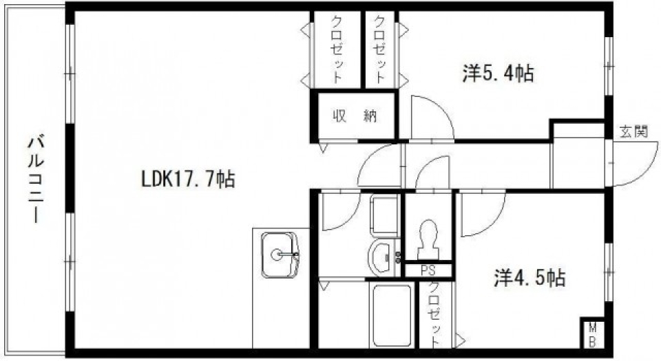 日当たりの良い2LDK、広いリビングを活用して快適に生活！の間取り図