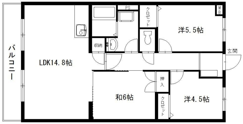 子育て世代必見！日当たりの良い大きなリビングの3LDKの間取り図