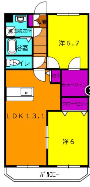 2LDKの間取り図。
