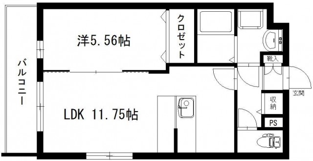 1LDKの間取り図。