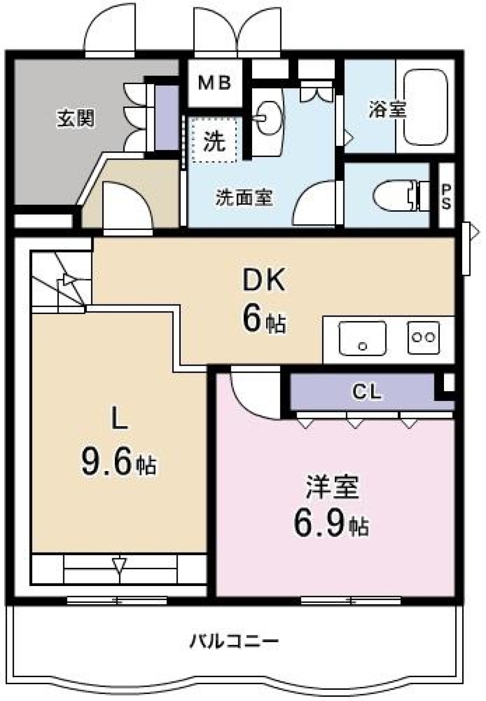 洋室とリビング、どちらもバルコニーに面しています。