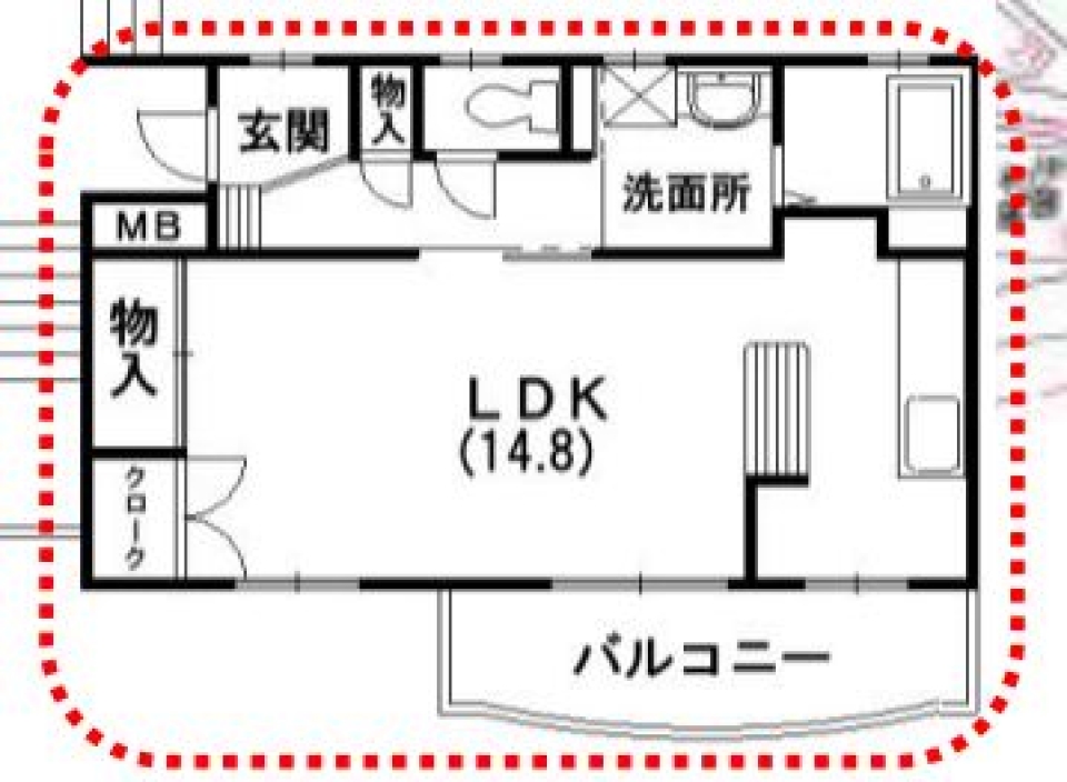 一人暮らしはこちらのお部屋での間取り図