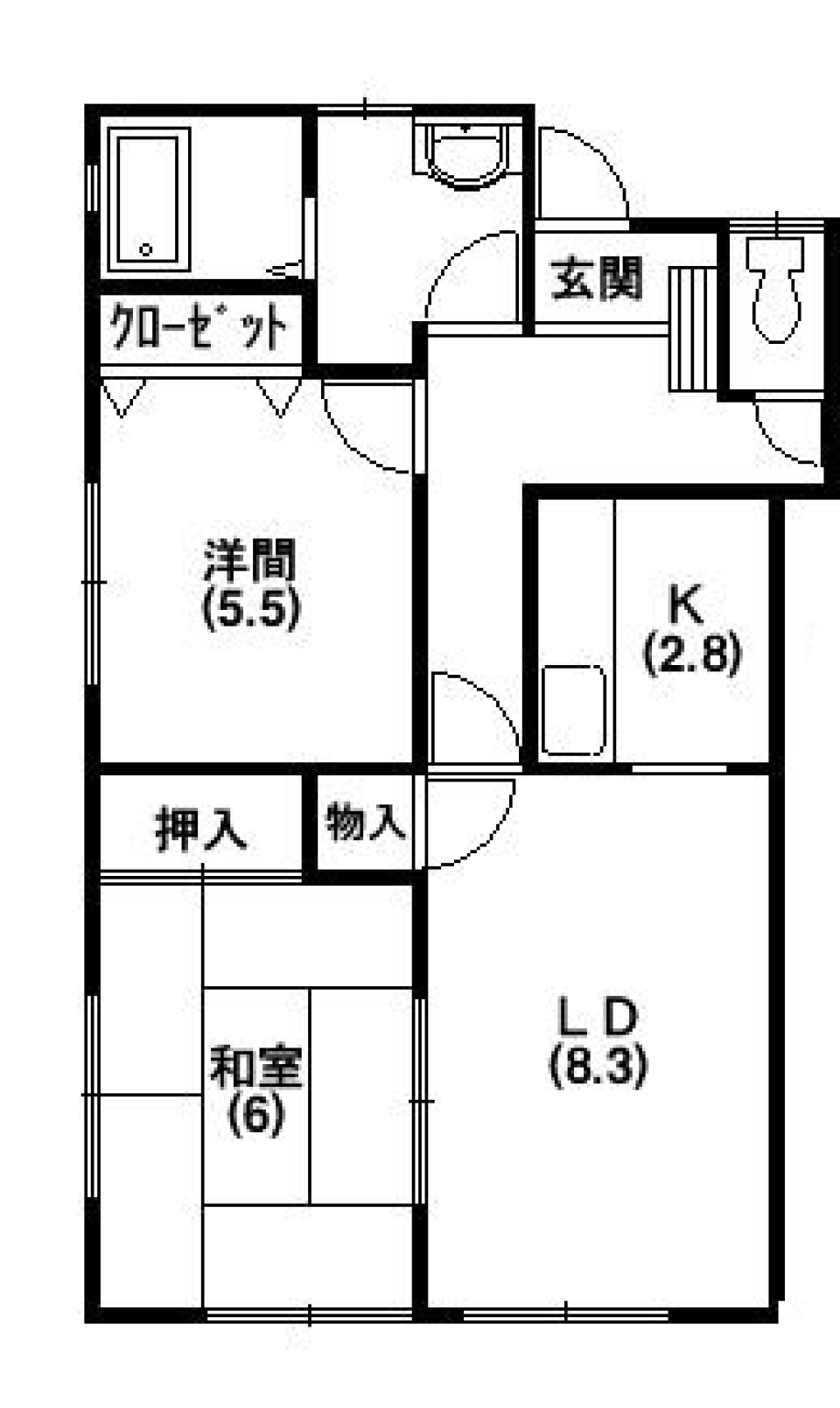 お隣神社の平屋建ての間取り図