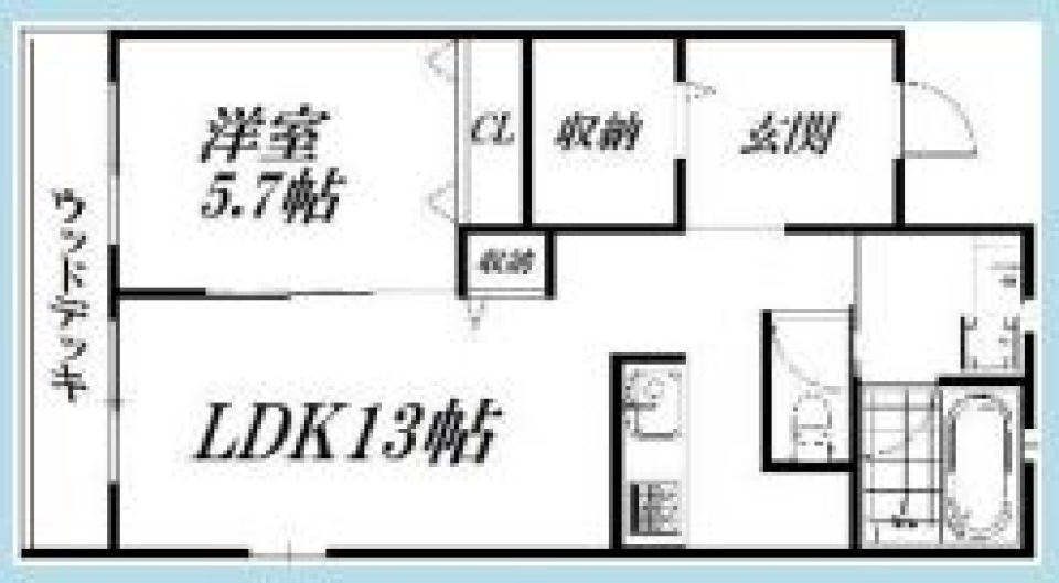 晴れの日にはウッドデッキで日向ぼっこの間取り図