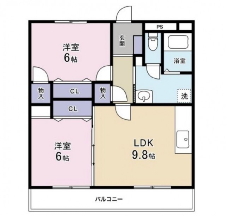 さくらカラーのキッチンと静かな環境で読書をの間取り図