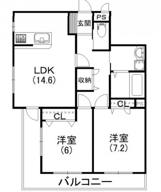 2LDKの間取り図。