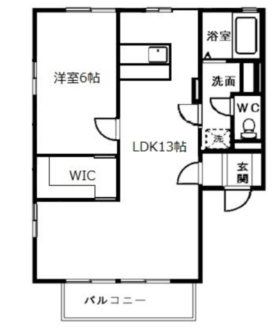 ウォークスルーのWIC付き１LDK