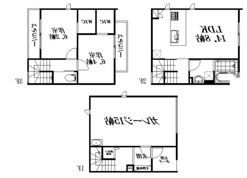 3フロアのガレージハウス［ペット可］の間取り図
