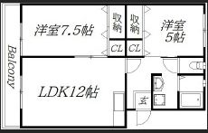 2LDKの間取り図。