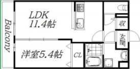 1LDKの間取り図。