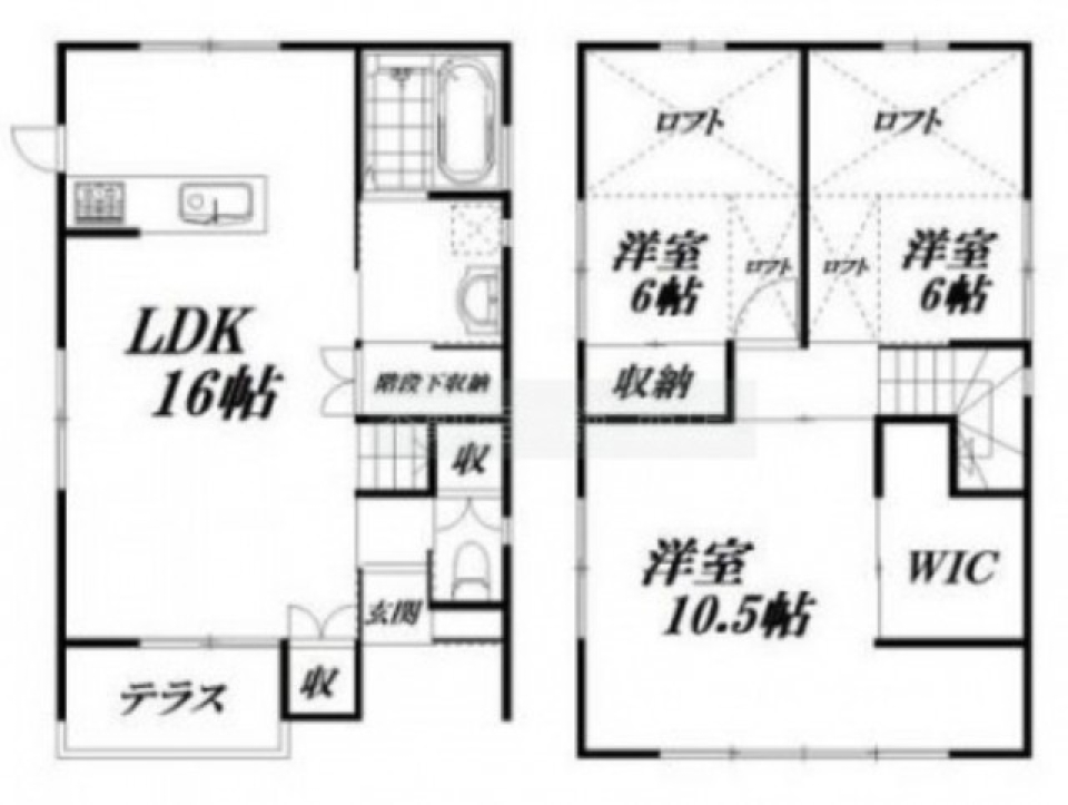 ロフトで光と大地を感じるの間取り図