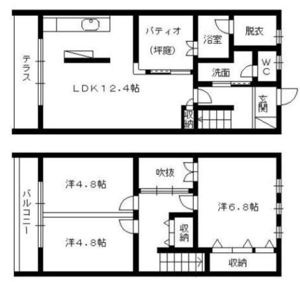 リビングに中庭がある家。の間取り図