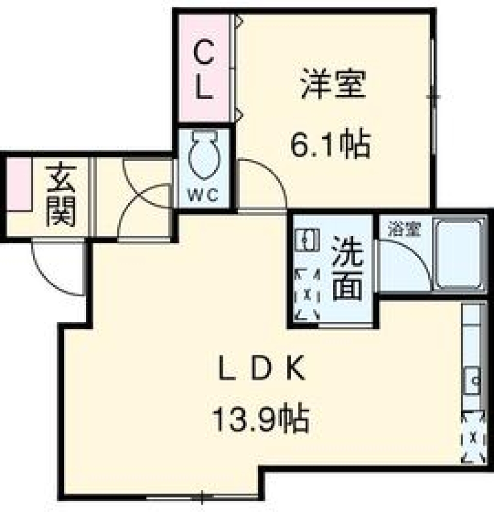 一軒家のような１LDKの間取り図