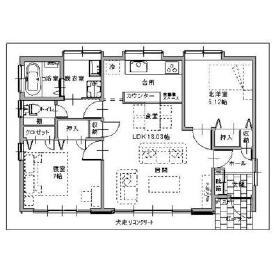 春色の平屋建ての間取り図