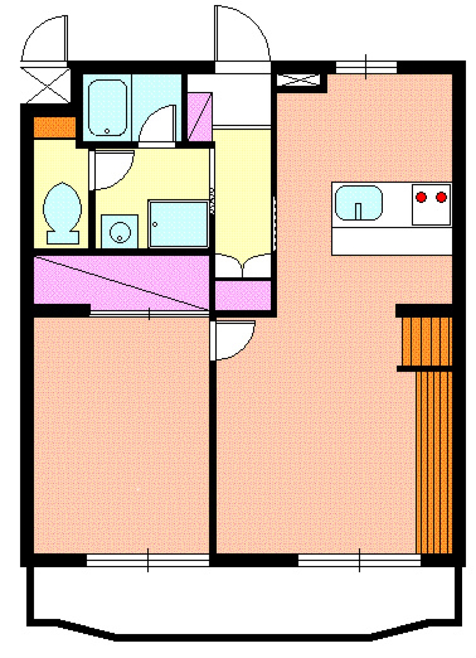 洞窟内キッチン。の間取り図