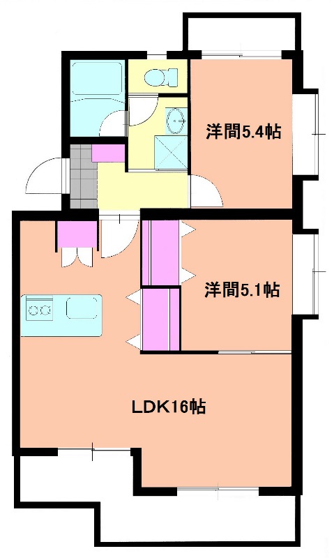 2LDKの間取り図。