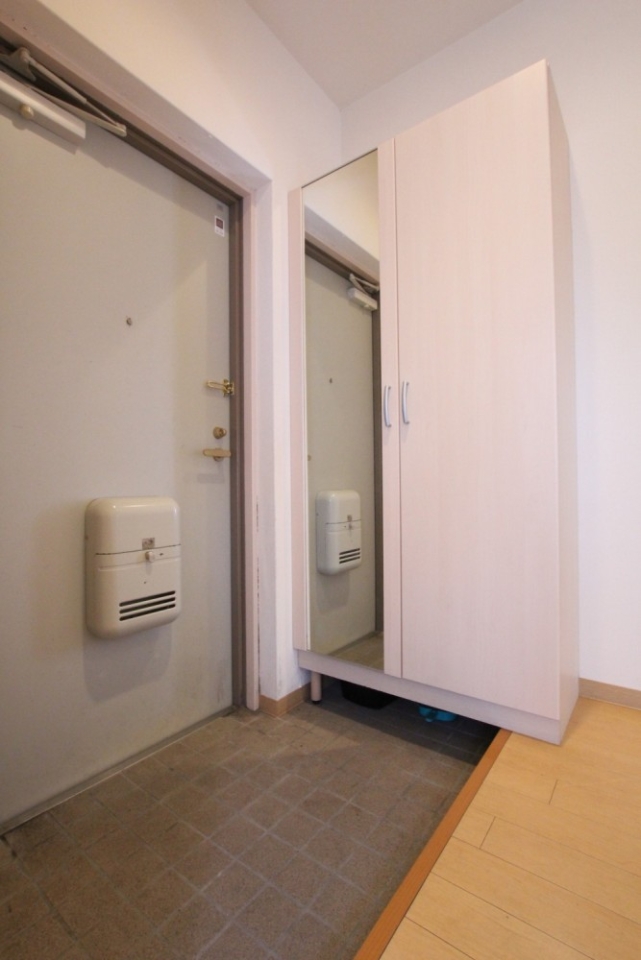 玄関に大きなミラーがあります。