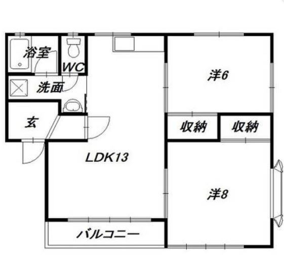 2LDKの間取り図。