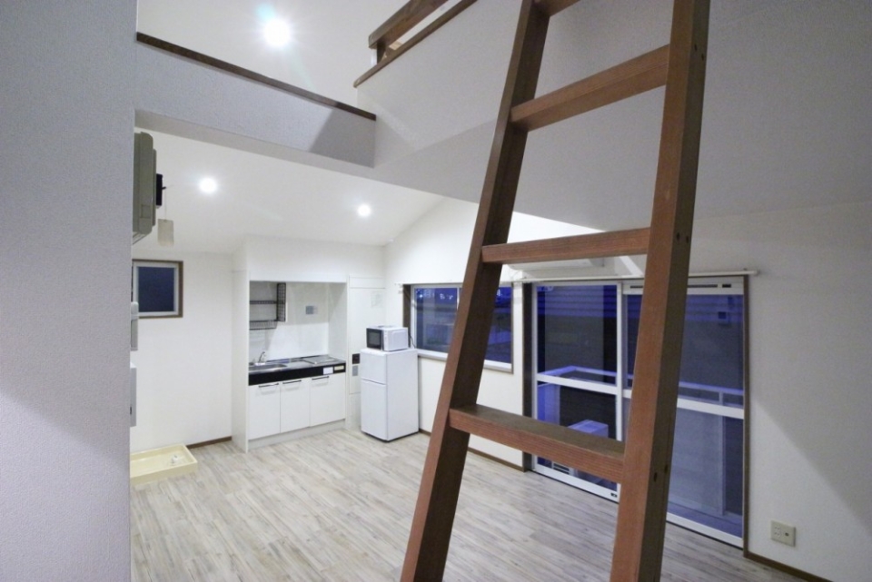 ロフトへあがるハシゴ階段。