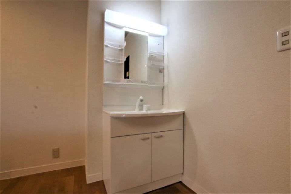 ここ？！という位置に洗面台です(笑)パーテーションを置くといいかも！